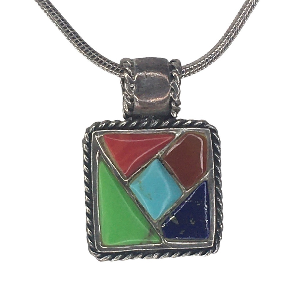 Italy Sterling enamel pendant necklace 17”